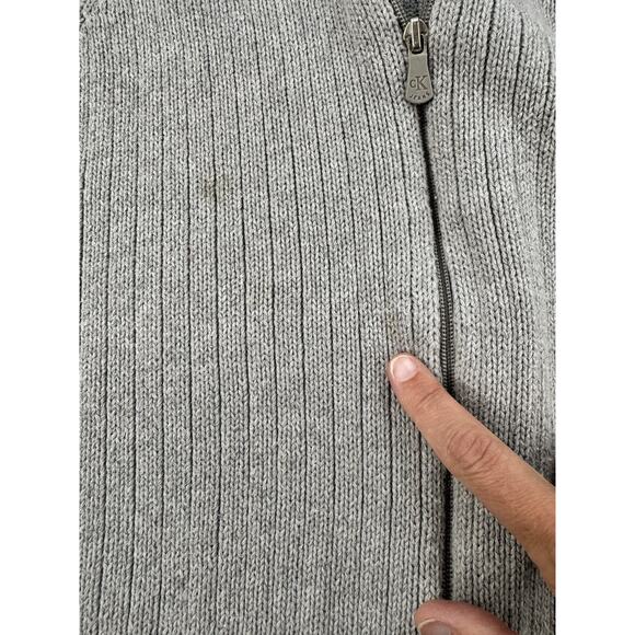 Vintage Y2K Calvin Klein Zip Up Sweater Mens M Gray 100% Cotton Mock Neck Ribbed - Picture 4 of 15